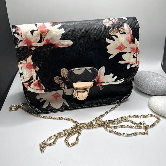 Bags Textured Vinyl Crossbody Bag Blackpink Orchids Butterflies